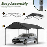 Carport, 10‘ x 20’ Heavy Duty Portable Garage All-Season Car Canopy, Outdoor Garage Boat Shelter Carport Canopy Party Tent w/Water-Resistant Tarp for Backyard (Grey, 10' x 20' /no Side) Phonjoroo