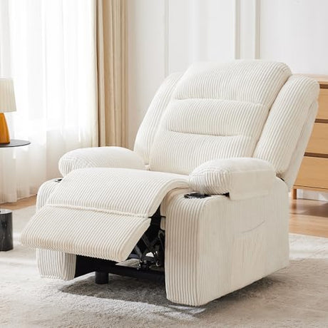 Hicosit Power Pushback Recliner with Cup Holders, Electric Recliner Chair for Adults, Reclining Chair with Side Pocket for Living Room (1, Stripe White) Hicosit