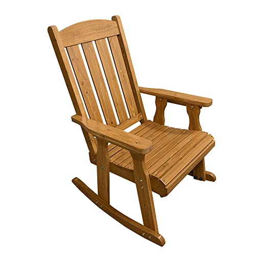 Wooden Rocking Chair with Comfortable Backrest Inclination, High Backrest and Deep Contoured Seat, Solid Fir Wood, Heavy Duty 600 LBS, for Both Outdoor and Indoor, Backyard, Porch and Patio - WoodArtSupply