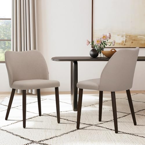 COLAMY Upholstered Dining Chairs Set of 4, Fabric Dining Room Kitchen Chairs with Padded Seat and Wood Legs for Restaurant/Cafe, Camel COLAMY