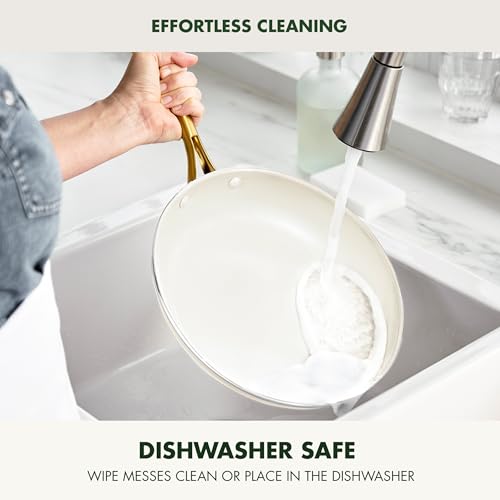 GreenPan Swift 12 Piece Cookware Pot and Pans Set, PFAS & PFOA-Free Healthy Ceramic Nonstick, Gold Stainless Steel Handle, Versatile Cooking Essentials, Dishwasher & Oven Safe, Cream GreenPan