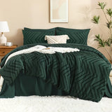 Litanika King Size Comforter Set with Sheets Dark Emerald Green - 7 Pieces Bed in a Bag King Chevron Tufted Complete Bedding Sets with Comforter, Sheets, Pillowcases & Shams