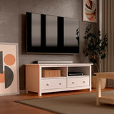 Handcrafted Solid Oak TV Stand Entertainment Center - Elegant White Media Console with Spacious Storage Drawers & Open Shelves - Sturdy Wood Cabinet Fits TVs up to 55 Inches From the Tree Furniture