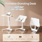 JYLH JOYSEEKER Foldable Mobile Standing Desk, 90 Tiltable Rolling Standing Desk, Height Adjustable Portable Laptop Workstation for Home Office, Easy to Fold, White JYLH JOYSEEKER