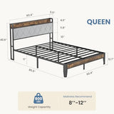 DUMOS Queen Bed Frame with Headboard, Storage Headboard with USB Charging Station, Durable Squeak-Free Frame, Simple No-Tool Assembly,Works with Queen Mattress No Box Spring Needed DUMOS