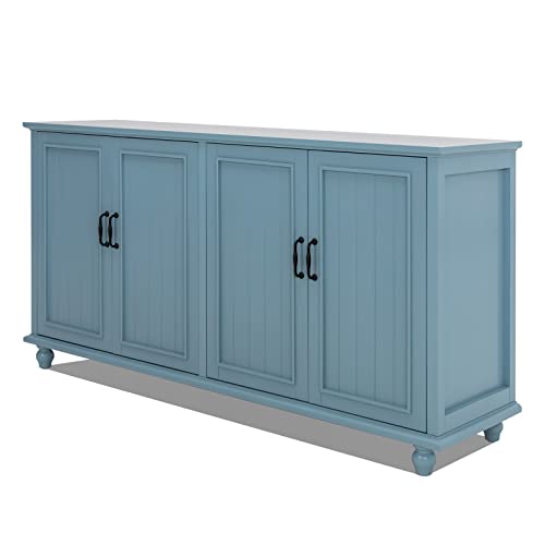 Scurrty Buffet & Bar Cabinet with Storage, 62'' Coffee Bar Cabinet, Sideboard Storage Cabinet for Dinning Room, Kitchen & Living Room (4 Doors, Blue) - WoodArtSupply