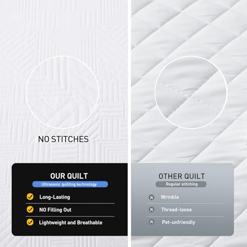 Lavsiry White Quilt Full/Queen Size with Pillow Shams, Summer Soft Geometric Pattern Bedspread, 3 Pieces Lightweight Coverlet Bedding Set for All Seasons Lavsiry