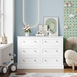 FACBOTALL Modern 6 Drawer Double Dresser, White Dresser Wood Dresser, Wide Chest of Drawers with Deep Drawers & Mental Double Handles Nursery Dresser for Living Room, Hallway FACBOTALL