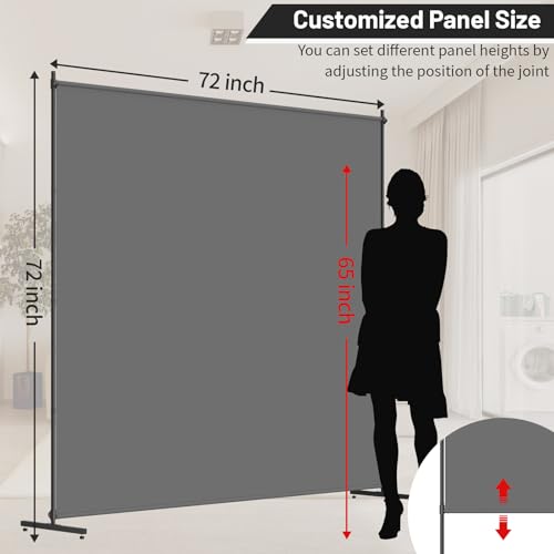 Room Divider, 72x72Inch Large Single Panel Privacy Screen for Room Separation,Free Standing Partition Wall with Thickened Fabric,Portable for Office,Bedroom,Patio,Gray FCCRETA