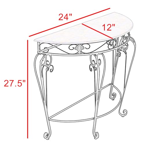 PFJERSIYC Half Moon Console Table with Metal Scroll Legs, Faux Marble Top Entryway Table, Semi Circle Sofa Accent Foyer Table for Living Room, Hallway, Entrance, Small Spaces(Gold,24x12x27.5in) PFJERSIYC