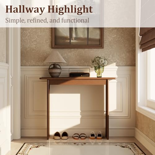 AQIMUELE Walnut Console Table Thin Rubberwood Minimalist Mid-Century Style | Stable and Sturdy 39.4" W x 11.8" D x 31.5" H for Entryway/Sofa Back AQIMUELE