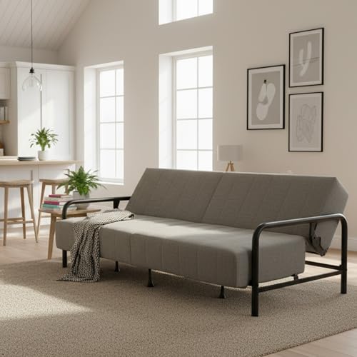 Homy Casa Convertible Sofa Bed with Metal Frame and Upholstered Cushion for Living Room Guest Room and Small Apartment (Grey) Homy Casa