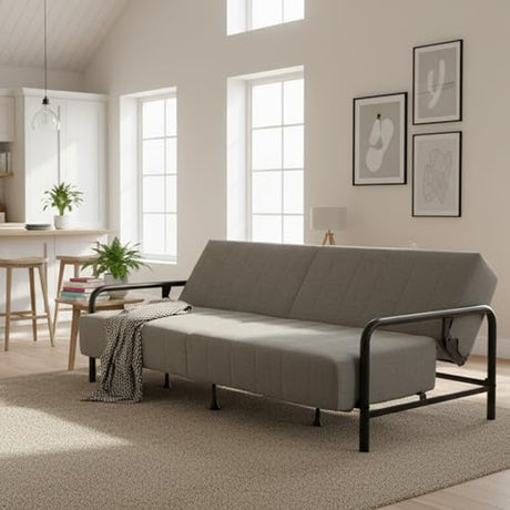 Homy Casa Convertible Sofa Bed with Metal Frame and Upholstered Cushion for Living Room Guest Room and Small Apartment (Grey) Homy Casa