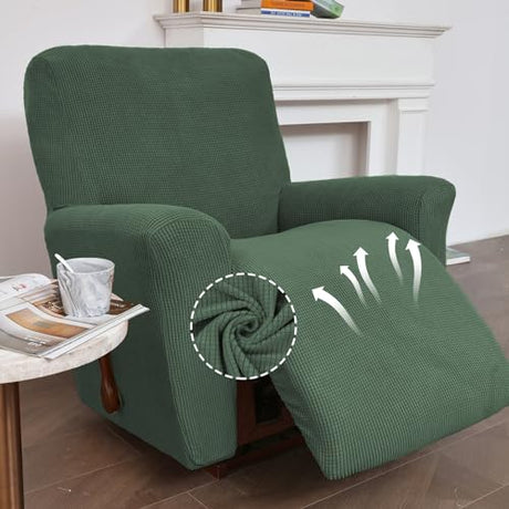 KEKUOU Recliner Chair Covers Lazy Boy Recliner Covers Stretch Couch Cover Slipcovers 1 Piece Furniture Protector with Elastic Bottom for Dog,Kids.(Recliner, Greyish Green) KEKUOU