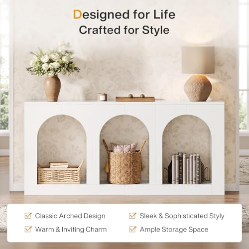 Tribesigns 70.9" White Console Table with Storage, Wood Entryway Entry Table with 3 Arched Shelves for Foyer, Hallway, Living Room, Behind Couch Sofa, Narrow Long Tribesigns