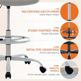 Sweetcrispy Tall Drafting Office Desk Chair - Ergonomic High Stool Computer Chair with Adjustable Height and Comfy Lumbar Support, Rolling Counter Height Chairwith Flip-up Arm and Footrest, Grey Sweetcrispy