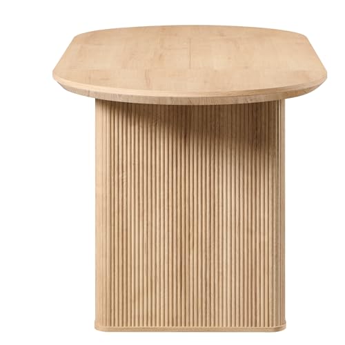 T4TREAM 63" Fluted Oval Dining Table for 4-6, Mid-Century Modern Kitchen Table with Thickened Edge & Strip Pedestal Base, Wood Luxury Table for Dining Room/Kitchen/Home Office,Natural Oak(Table Only) T4TREAM