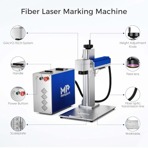 Monport 30W Fiber Laser Engraver with 3D & Deep Engraving, 5.9" x 5.9" Work Area, 10000mm/s 360°Laser Marking Etching Machine for Metal, Silver, Stainless Steel, Gold with Rotary Axis & Lightburn Monport