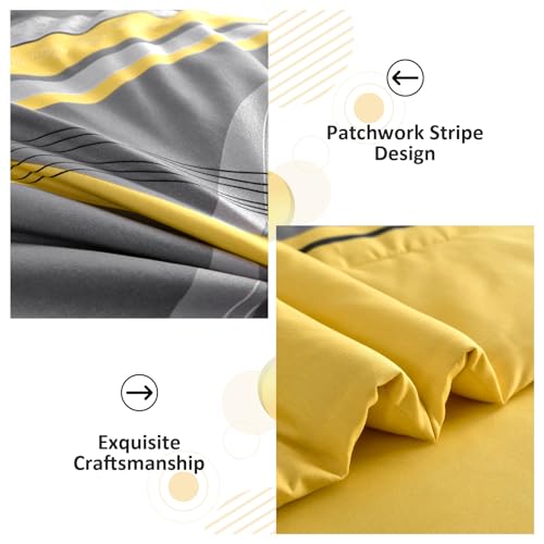 Anibedding Yellow Comforter Set Queen Size,8 Pieces Bed in a Bag Patchwork Striped Bedding Sets,Boho Soft Microfiber Bedding Set for All Season(90"×90") Anibedding
