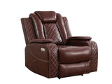 Ocstta Breathing Leather Power Recliner Sofa Set, Reclining Couch Set with LED Light/Cup Holders/Storage, 3 Piece Living Room Set 3 Seat Sofa Loveseat and Chair for Home Theater (Auburn)