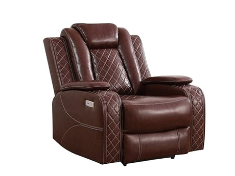 Ocstta Breathing Leather Power Recliner Sofa Set, Reclining Couch Set with LED Light/Cup Holders/Storage, 3 Piece Living Room Set 3 Seat Sofa Loveseat and Chair for Home Theater (Auburn) Ocstta