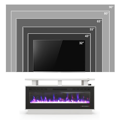 Fireplace TV Stand with 50" Smart Electric Fireplace, Solid Wood Fire Place with Mantel, Modern Fireplace Cabinet with Socket for Living Room Farmhouse Entertainment Center White, (50 inch, WiFi) ROCSUMOO
