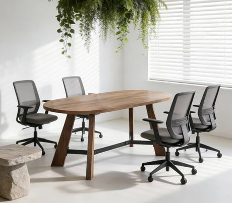 6FT Conference Table, 70.86" Oval Meeting Table for 6–8 People, Rustic Brown Conference Room Table with Metal Frame, Modern Office Conference Desk for Boardroom & Meeting Room VIRTRON