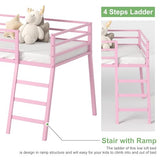 Lutown-Teen 43 inch High Metal Twin XL Loft Bed with Stairs and Guardrail for Juniors, Space Saving Loft Bed for Small Bedroom, Pink Lutown-Teen