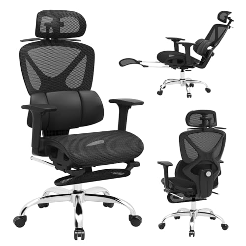 Freepub Ergonomic Mesh Office Chair, Home Desk Chair Comfy with Adjustable Lumbar Support 3D Headrest and Armrests, Reclining Big and Tall High Back Computer Gaming Chairs for Man Women, 350lbs Black Freepub