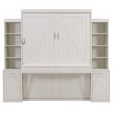 Harper & Bright Designs Queen Size Murphy Bed with Desk and Storage Cabinets, Wooden Hidden Folding Farmhouse Murphy Wall Bed Frame with Drawers for Adults, White Harper & Bright Designs