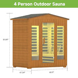 Springspa Outdoor Sauna 4 Person, Infrared Sauna for Home, Wooden Outdoor Saunas Room, 3400 Low EMF Far Infrared with Bluetooth, LCD Panel, 7 Color Chromotherapy Lamp, Reading Lamp springspa