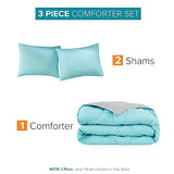 Comfort Spaces Vixie Reversible Comforter Set - Trendy Casual Geometric Quilted Cover, All Season Down Alternative Cozy Bedding, Matching Sham, Aqua/Gray, Full/Queen 3 piece Comfort Spaces