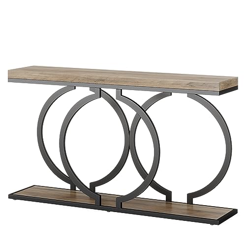 Tribesigns Console Table, 55-Inch Industrial Entryway Table with Geometric Metal Frame, Narrow Long Wood Accent Sofa Table for Living Room, Entrance, Hallway, Vintage Grey Tribesigns