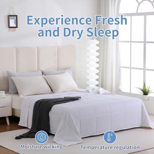 YMLIVE Summer Lightweight Wool Comforter Queen Size, 100 GSM Thin Duvet Insert, Breathable Light Down Alternative Comforter, Noiseless Cotton Shell(White) YMLIVE