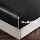 SiinvdaBZX 4Pcs Extra Deep Pocket Satin Sheet Set Queen Size, Ultra Silky Soft Black Satin Queen Bed Sheets Deep Fitted Sheet Set Fits 18-24 Inch Deep Pocket Mattress SiinvdaBZX
