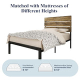 Allewie Twin Size Rustic Platform Bed Frame with Wood Headboard and Metal Slats - Light Brown Allewie