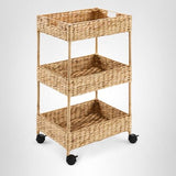 Best Choice Products 3-Tier Water Hyacinth Rolling Nursery Caddy w/Wheels, Utility Cart, Storage Organization for Bathroom, Craft Room, Laundry Room - Natural