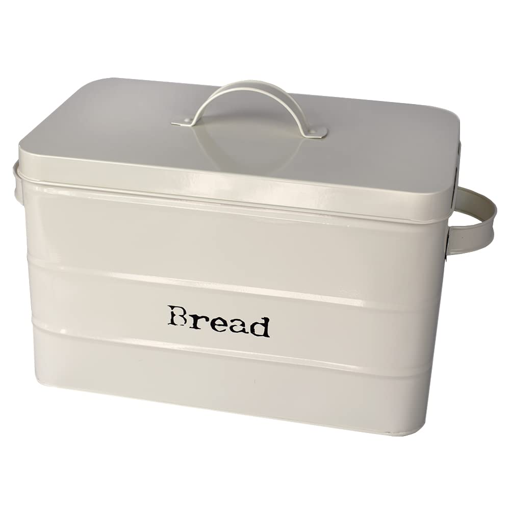 Home Basics Tin Canister Collection, 13-Liter Bread Box with Cover, Kitchen Food Storage Organization, Ivory Home Basics