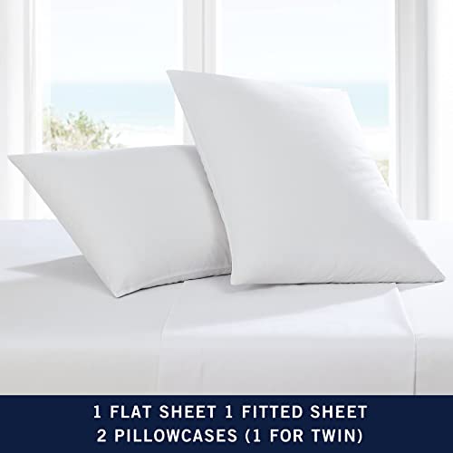 Nautica - Twin Size Sheet Set, Crisp & Tailored Cooling Sheets with a Smooth Cotton Percale Lightweight Feel - Bed Sheets with Matching Pillowcase & Fitted Sheet (Solid White) Nautica