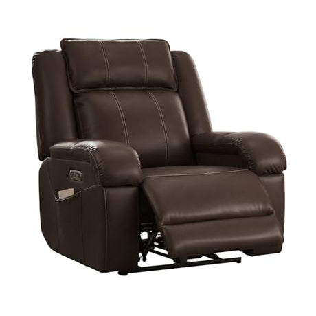 SITJOY Pet Friendly Leather Power Recliner Chair, Zero Wall Hugger RV Recliners with Power Headrest, Charging Ports, Side Pockets, Down-Filled, Scratch Resistant Waterproof Faux Leather in Dark Brown SITJOY
