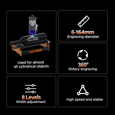 ACMER M3 Laser Rotary Roller, 360° Y-Axis Rotary Module for Cylindrical Engraving, Adjustable 6–164mm Diameter, Compatible with ACMER P3/P2/P1/S2/S1/P1 S Pro and Most Laser Engravers ACMER