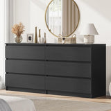 Modern 59'' Black Dresser for Bedroom, 6 Drawer Dresser with Minimalist Design, Thickened Panel & Smooth Metal Slides, Wood Long Chest of Drawers, Large Storage Wooden Dressers for Bedroom HarmonyHues