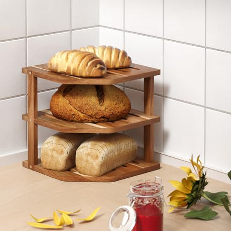 VERTORGAN 3 Tier Acacia Wood Corner Shelf,Dish Drying Rack,Plate Organizer,Kitchen Spice Rack for Countertop and Cabinet,Pantry Organization and Storage VERTORGAN