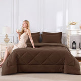CozyLux Full Size Comforter Sets Brown - 7 Pieces Bed in a Bag Full, Luxury Soft Bed Set for All Seasons, Bedding Set with Down Alternative Comforter, Sheets, Pillowcases & Shams