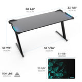 EUREKA ERGONOMIC Gaming Desk with LED Lights Home Office RGB Table, Small Gaming Desk, Computer Table, Black EUREKA ERGONOMIC