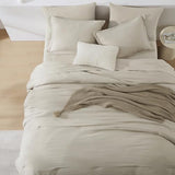 WRENSONGE Oversized Queen Comforter Set - 7 Pieces Light Oatmeal Bed in a Bag Queen with Sheets, 2 Pillow Shams, and 2 Pillowcases- Warm Bedding Sets Queen for All Season WRENSONGE