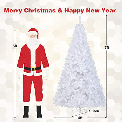 COSTWAY 8Ft-Artificial-PVC-Christmas-Tree-W-Stand-Holiday-Season-Indoor-Outdoor-White