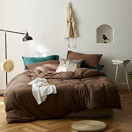 CoutureBridal Brown Coffee Duvet Cover California King Size Solid Mocha Coffee Color Bedding Set 3 Pieces Minimalist Soft Microfiber Comforter Cover with Zipper Ties Gift for Men Women CoutureBridal