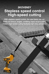 Cordless Reciprocating Saw, 2.0Ah Battery x2, Cordless Variable Speed, Blades Kit for Wood/Metal/PVC Cutting Yellow SKOVENSY