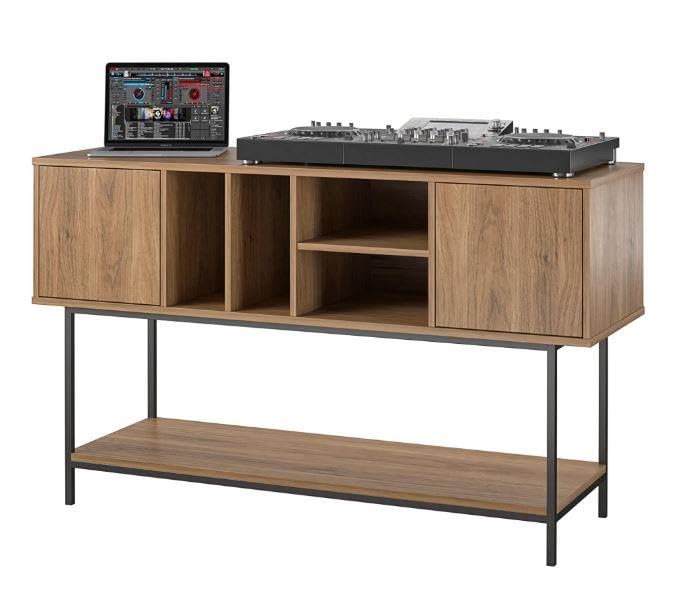 Novogratz Cooper Media Credenza/DJ Stand, Walnut - WoodArtSupply